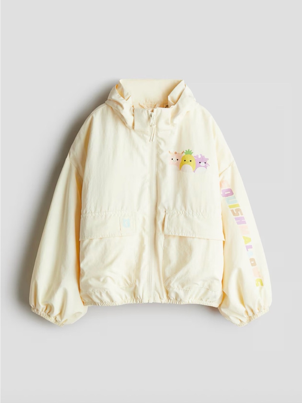 H&M Squishmallows Hooded Windbreaker Jacket Kids Size 5T/6 Cream Full Zip NWT